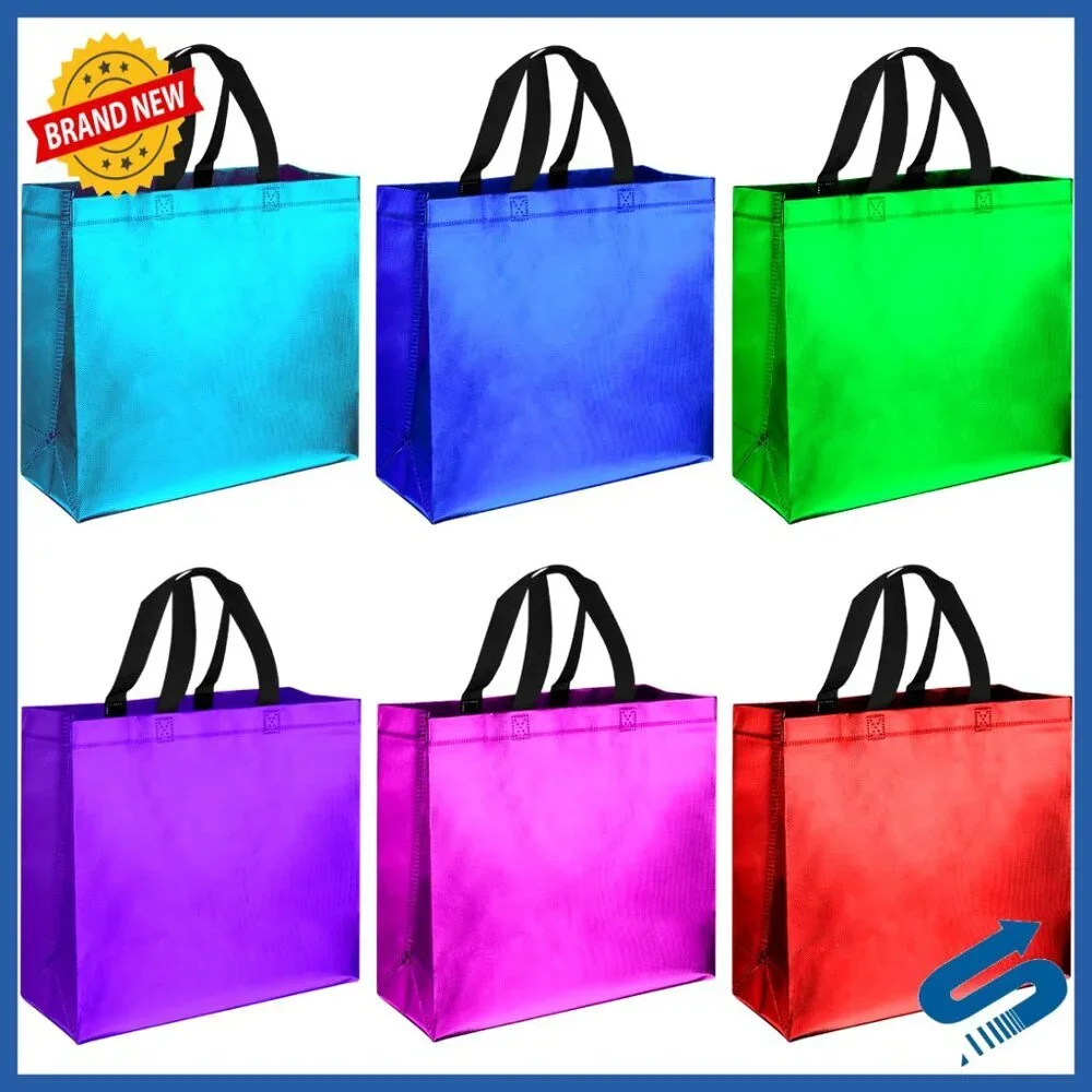 Reusable Tote Bags Set Multicolored Glittery Grocery Shopping Gift Bags